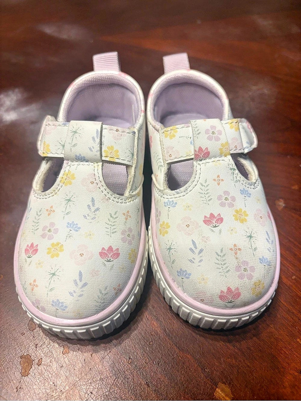 First Steps Floral Sneakers Pink & Cream Girls US 5